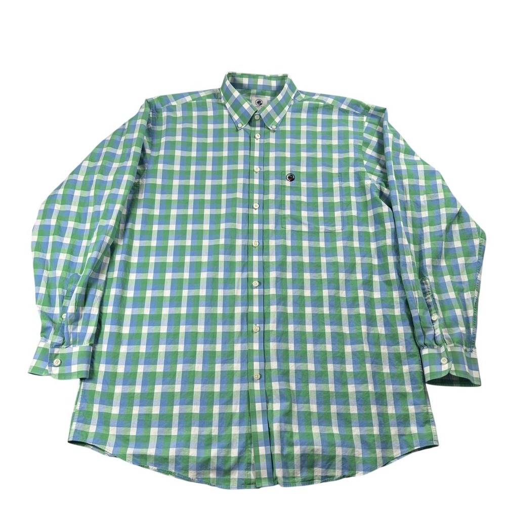 Southern Proper Shirt Mens XL Green Blue Check Button Down Long Sleeve Dog Logo